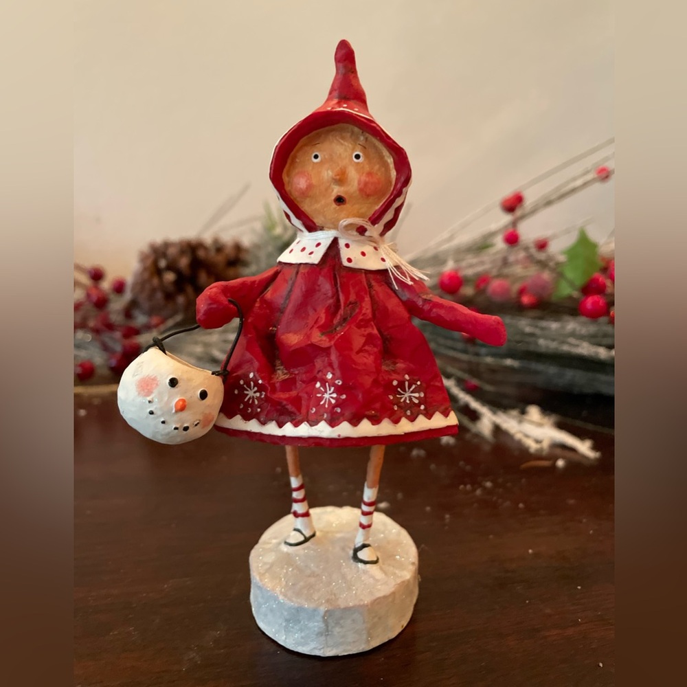 Lori Mitchell Red Holiday Figurine with Snowman basket